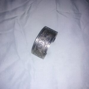 Engraved Unmarked Silver Cuff Bracelet